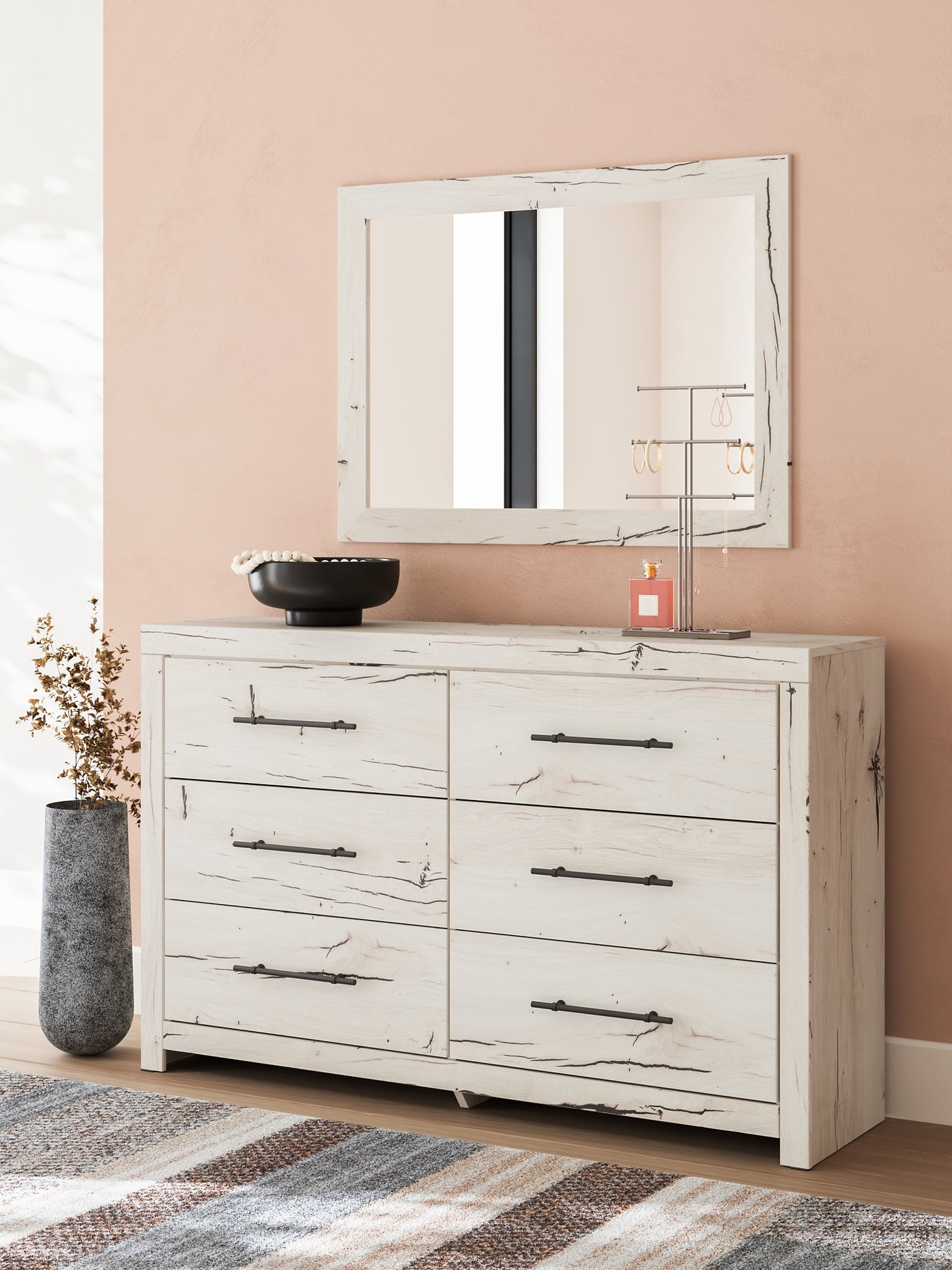 Lawroy Full Panel Bed with Mirrored Dresser and Chest