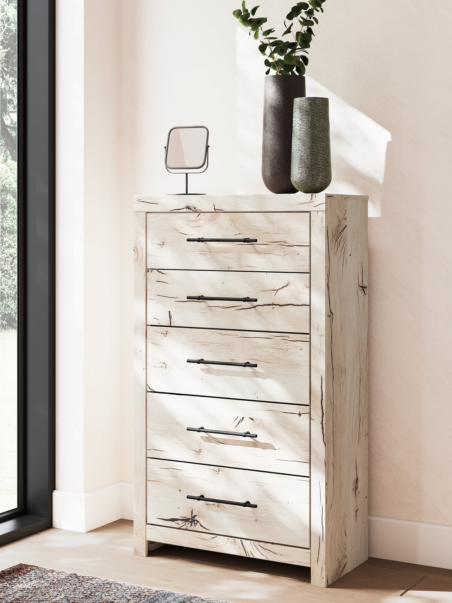 Lawroy Full Panel Bed with Mirrored Dresser and Chest