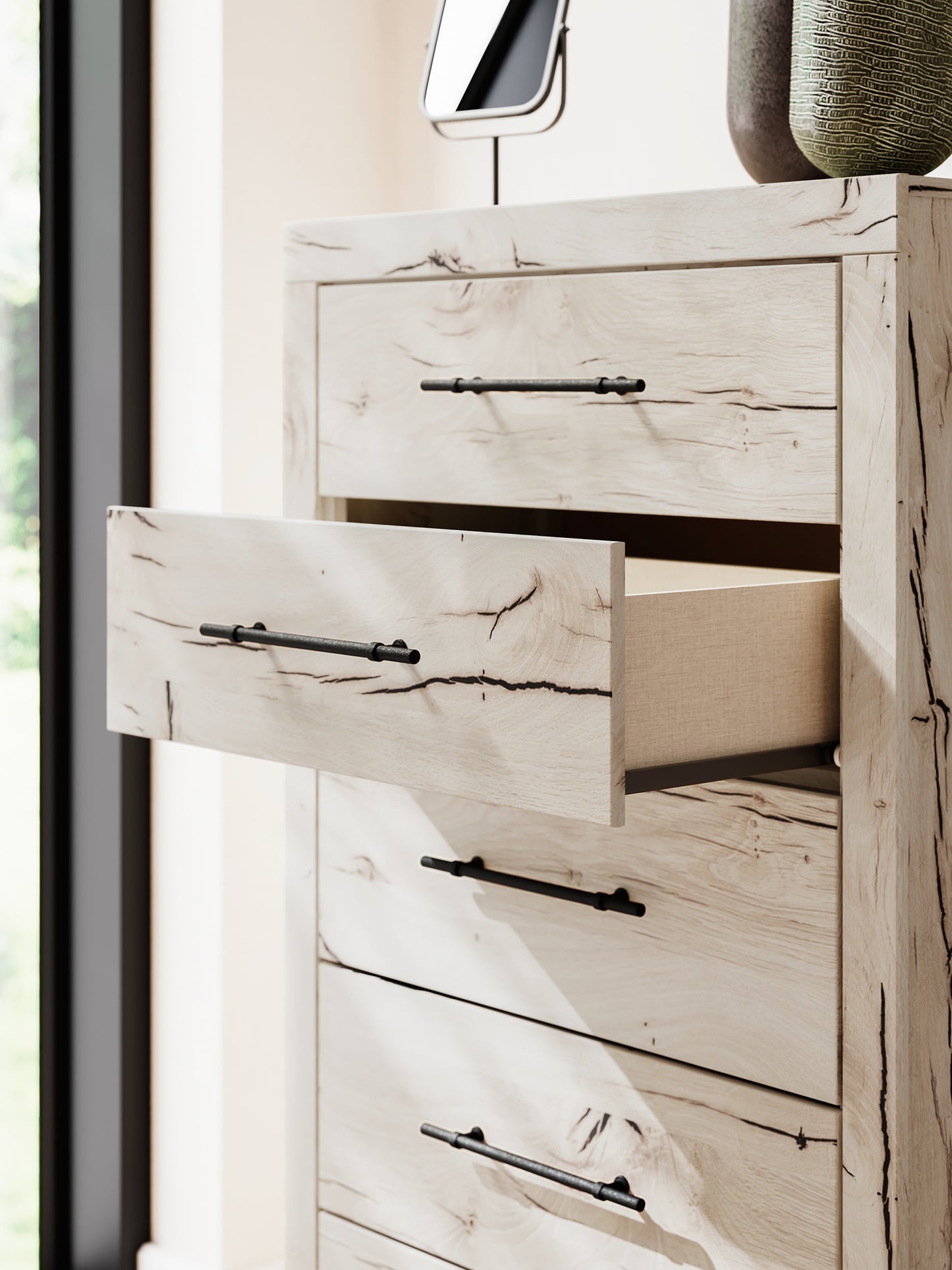 Lawroy Full Panel Bed with Mirrored Dresser and Chest