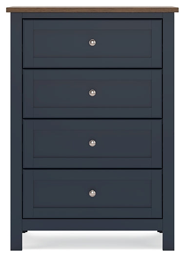 Landocken Twin Panel Headboard with Mirrored Dresser, Chest and Nightstand