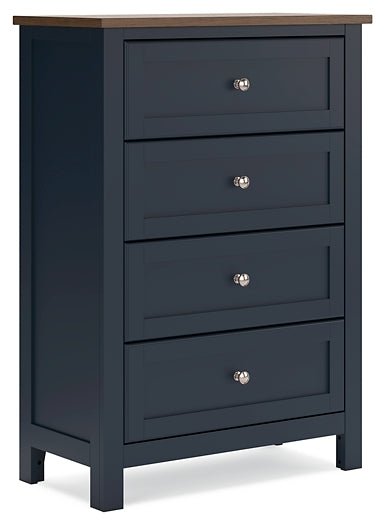 Landocken Twin Panel Headboard with Mirrored Dresser, Chest and Nightstand