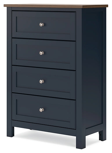 Landocken Twin Panel Headboard with Mirrored Dresser, Chest and Nightstand
