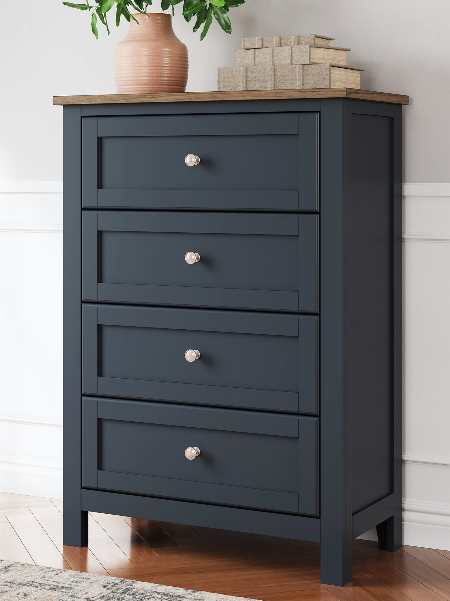 Landocken Twin Panel Headboard with Mirrored Dresser, Chest and Nightstand