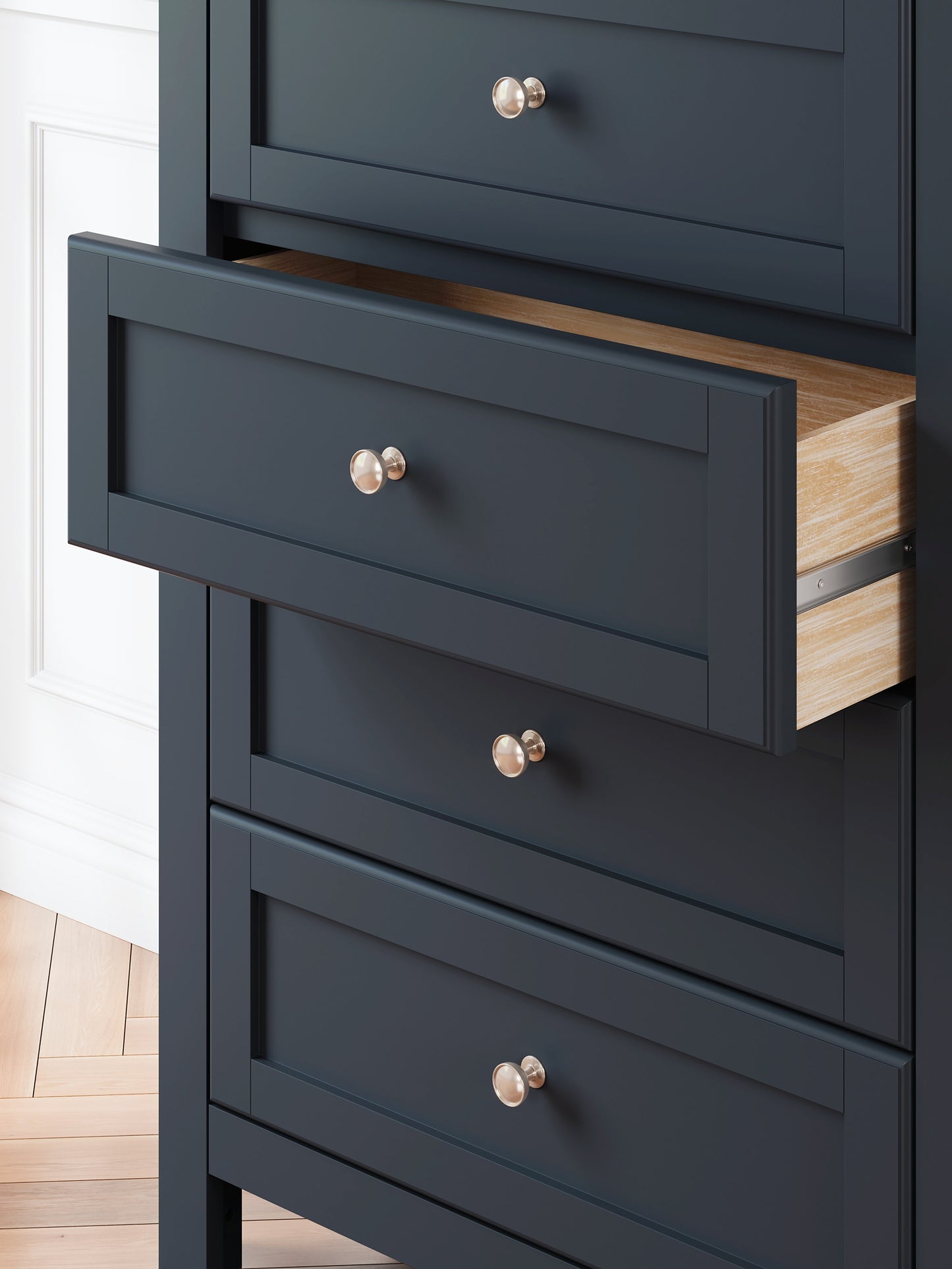 Landocken Twin Panel Headboard with Mirrored Dresser, Chest and Nightstand