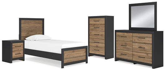 Vertani Twin Panel Bed with Mirrored Dresser, Chest and Nightstand