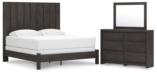 King Panel Bed with Mirrored Dresser