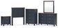 Landocken Twin Panel Headboard with Mirrored Dresser, Chest and Nightstand