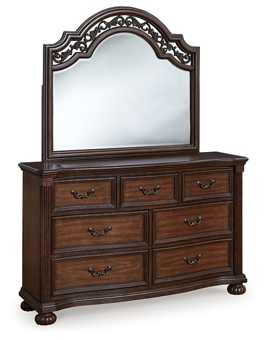 Lavinton Queen Poster Bed with Mirrored Dresser and Chest
