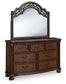 Lavinton Queen Poster Bed with Mirrored Dresser and Chest