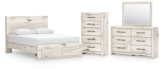 Lawroy Queen Panel Storage Bed with Mirrored Dresser and Chest