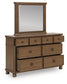 Rowlenstown California King Poster Bed with Mirrored Dresser