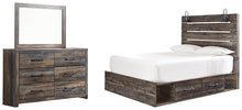 Load image into Gallery viewer, Drystan Queen Panel Bed with 4 Storage Drawers with Mirrored Dresser
