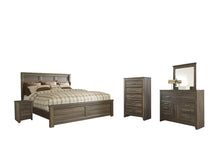 Load image into Gallery viewer, Juararo California King Panel Bed with Mirrored Dresser, Chest and Nightstand
