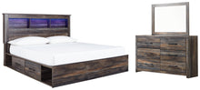 Load image into Gallery viewer, Drystan King Bookcase Bed with 2 Storage Drawers with Mirrored Dresser
