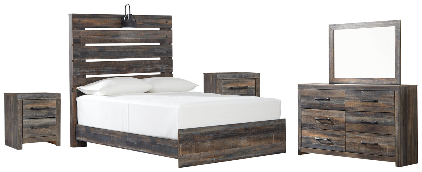 Drystan  Panel Bed With Mirrored Dresser And 2 Nightstands