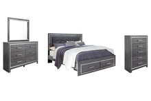 Load image into Gallery viewer, Lodanna King Panel Bed with 2 Storage Drawers with Mirrored Dresser and Chest
