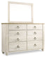 Willowton Queen Sleigh Bed with Mirrored Dresser and Nightstand
